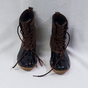 Kids Unisex Black/Brown Waterproof Lace Up Duck Boots 13